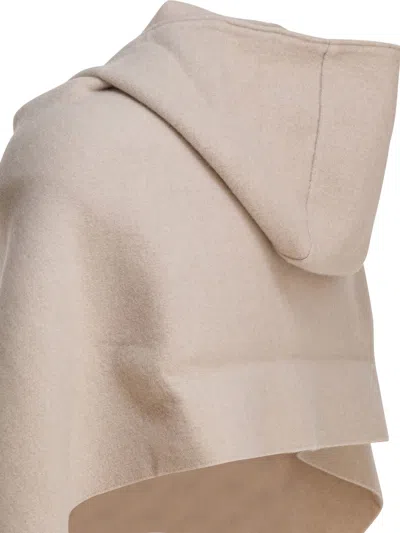 Brunello Cucinelli Wool And Cashmere Hooded Scarf Scarves Beige In Neutral