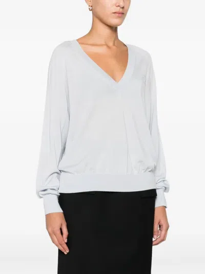Elisabetta Franchi Wool Blend Tricot V-neck Sweater Clothing In Blue