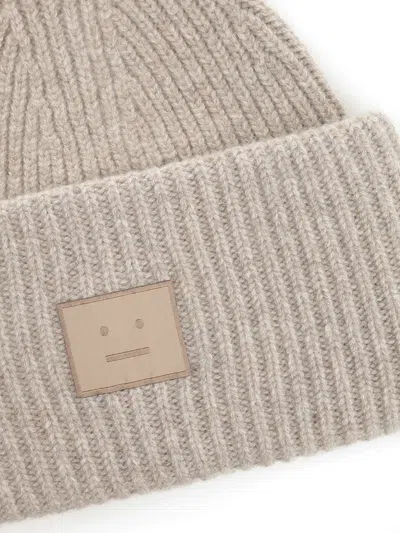 Acne Studios Womens Greige Melange Ribbed Brand-patch Wool-blend Beanie In White
