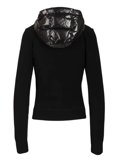 Moncler Quilted Fleece Jacket With Hood And Sleeves In Black