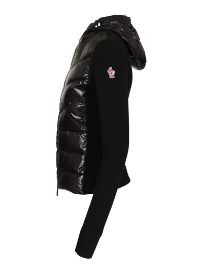 Moncler Quilted Fleece Jacket With Hood And Sleeves In Black