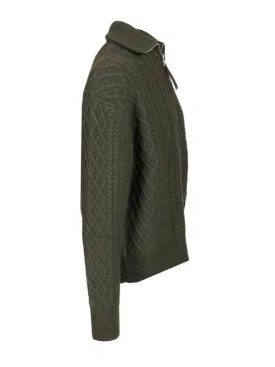 Loewe Zip-up Sweater Knitwear Green In Green