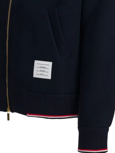 Thom Browne Cotton Zip Hoodie And Pockets In Blue