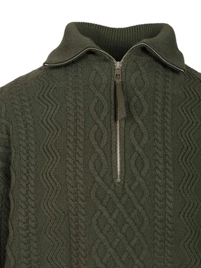 Loewe Zip-up Sweater Knitwear Green In Green