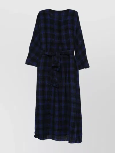 Daniela Gregis Midi Dress With Checked Pattern And Belted Waist In Blue