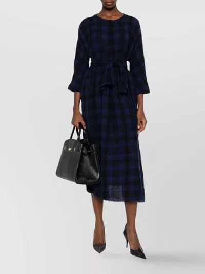 Daniela Gregis Midi Dress With Checked Pattern And Belted Waist In Blue