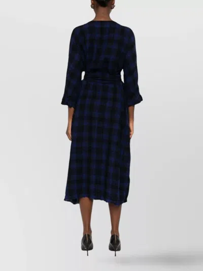 Daniela Gregis Midi Dress With Checked Pattern And Belted Waist In Blue