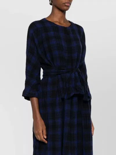 Daniela Gregis Midi Dress With Checked Pattern And Belted Waist In Blue