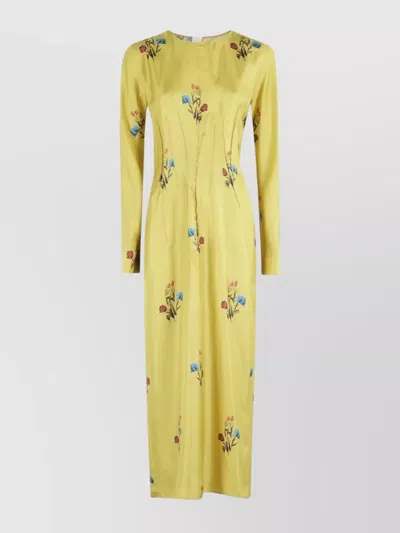 Marni Floral Embroidered Long Sleeve Dress In Animal Print