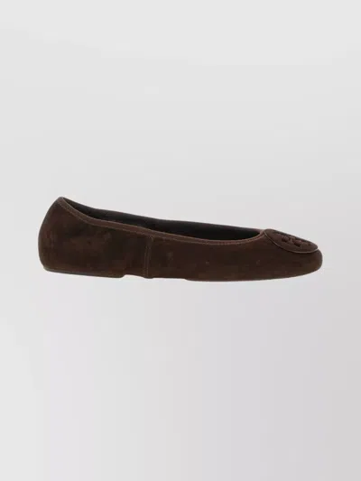 Tory Burch Brown Suede Minnie Ballerinas In Brown