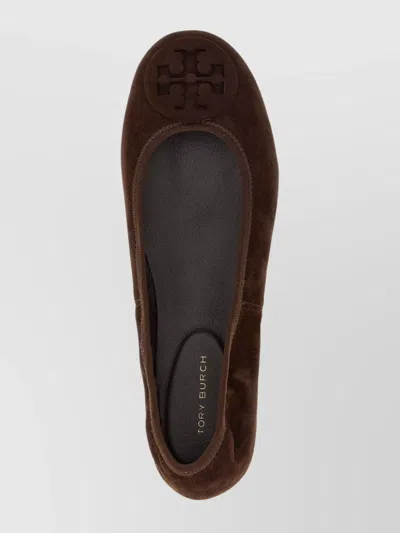 Tory Burch Brown Suede Minnie Ballerinas In Brown