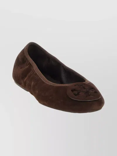 Tory Burch Brown Suede Minnie Ballerinas In Brown