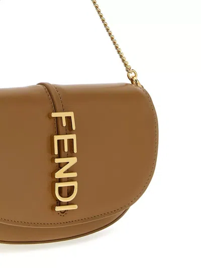 Fendi Women Wallet On Chain Graphy Leather Shoulder Bag In Brown