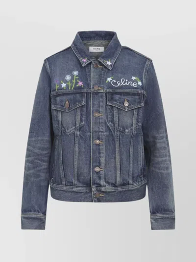 Celine Vintage Inspired Denim Jacket Pockets In Blue