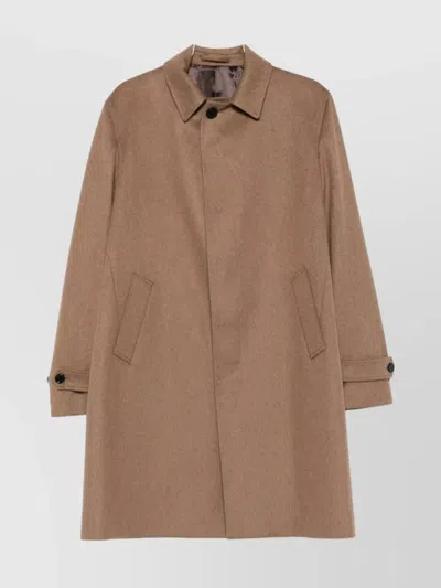Lardini Single-breasted Wool Coat Featuring Back Vent In Brown
