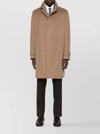 Lardini Single-breasted Wool Coat Featuring Back Vent In Brown