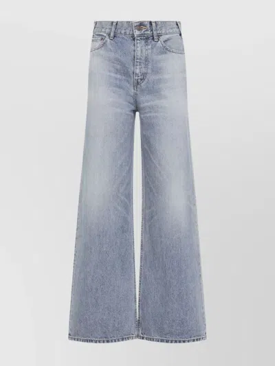 Celine Flared Leg Trousers With Front And Back Pockets In Blue