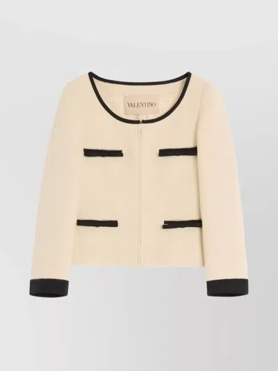 Valentino Textured Fabric Jacket Featuring Pockets In Neutral