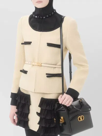 Valentino Textured Fabric Jacket Featuring Pockets In Neutral