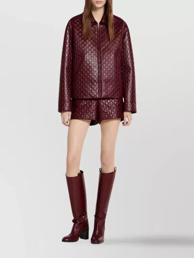 Gucci Women Oversized Leather Jacket With Embossed Gg In Red