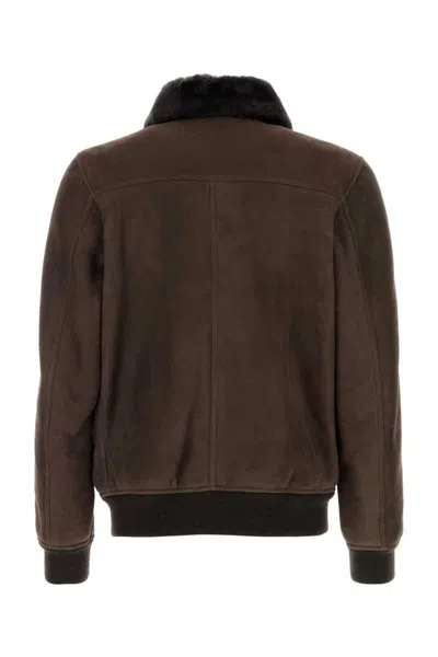 Moorer Suede Fiano Jacket Fur Collar In Brown