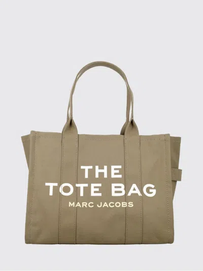 Marc Jacobs Structured Cotton Tote Bag With Bold Lettering In Green