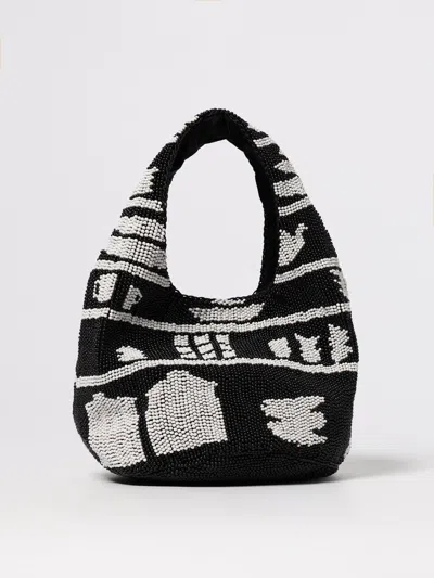 Jw Anderson Mini Beaded Shoulder Bag With Abstract Patterns In Black