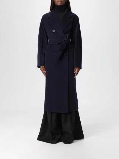 Max Mara Madame Double Brested Long Coat In Blue