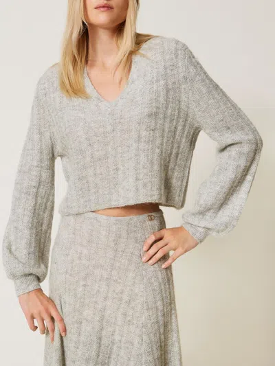 Twinset Pull En Mélange De Mohair Et Lurex In Neutral