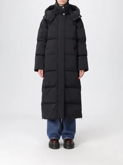 Woolrich Parka Kelly Lungo In Nylon Elasticizzato Nero In Animal Print
