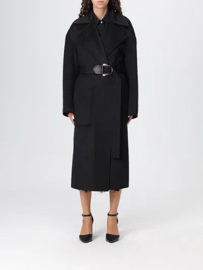 Liu •jo Knee-length Coat With Classic Lapel And Distinctive Buckle Detail In Black