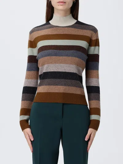 Tory Burch Multicolor Sweater With Striped Design And Back Logo Patch In Wool Woman In Multi