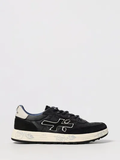 Premiata Layered White Sneakers With Textured Leather And Tpu Overlays In Blue