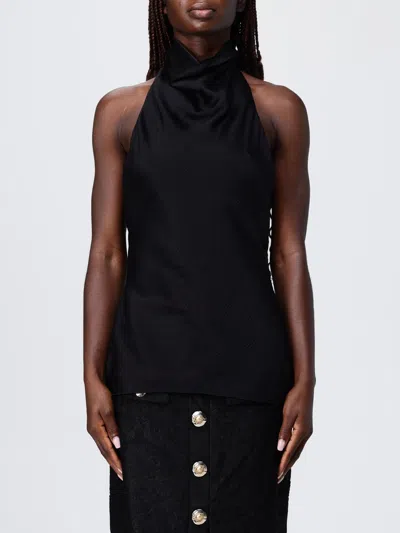 Balmain Halterneck Sleeveless Backless Draped Neckline Fitted Silhouette In Black