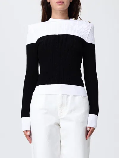 Balmain 3-button Twisted Knit Colorblock Top In Black