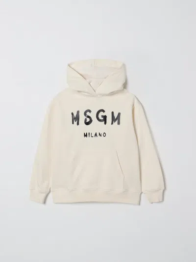 Msgm Ivory Sweatshirt For Kids With Logo In Neutral