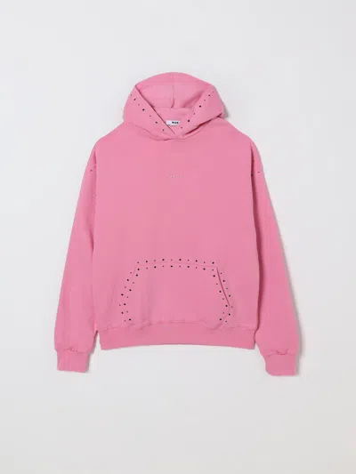 Msgm Pink Sweatshirt For Girl With Studs In Pink