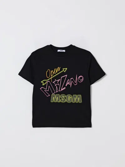 Msgm Black T-shirt For Girl With Logo In Black