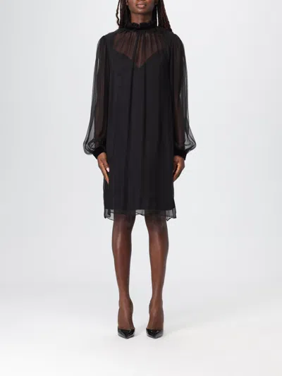 Nina Ricci Crinkled Silk Midi Dress In Black