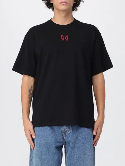 44 Label Group Black Crewneck T-shirt With Logo On The Front And Maxi Logo On The Rear In Cotton Man In Black