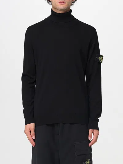 Stone Island Black Wool Turtleneck Sweater In Black
