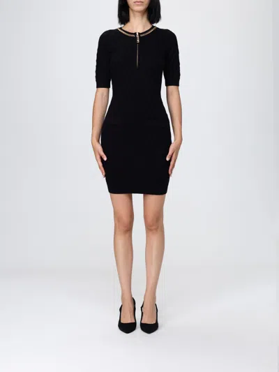 Elisabetta Franchi Mini Dress In Diamond Knit With Black Jewel Detail In Black