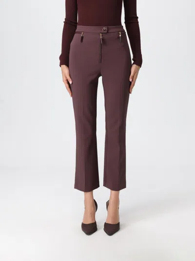 Elisabetta Franchi Cropped Trousers With Front Zippers And Belt Loops In Burgundy