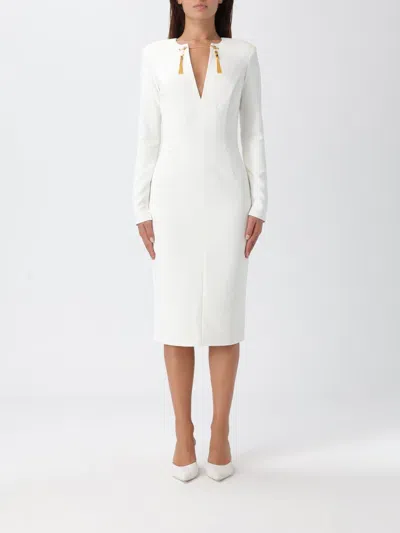 Elisabetta Franchi Light Crepe Dress With Black Jewel Chain In Black