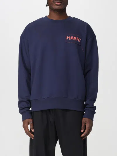 Marni Navy Logo Patch Sweatshirt In Blue