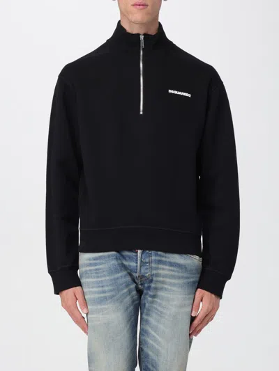 Dsquared2 Men Black High Neck Sweatshirt With Lettering Logo On The Front In Cotton Man In Black