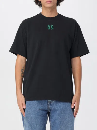 44 Label Group Black Crew Neck T-shirt With Logo On Front And Back In Cotton Man In Black