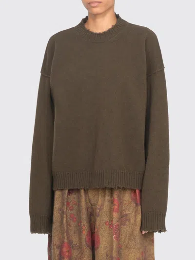 Uma Wang Green Cashmere Sweater With Distressed Details In Brown