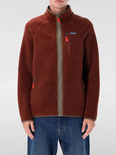 Patagonia Textured Plush Fleece Jacket With Full Zipper In Brown