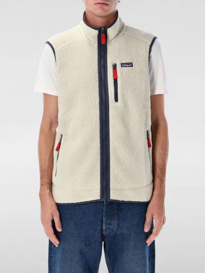 Patagonia Textured Fleece Vest With High Collar In White